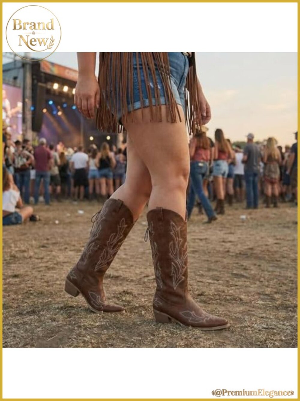 Wide Calf Western Cowboy Boots Faux Leather Knee High Square Toe - Picture 2 of 6